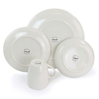 Elama Iris 32 Piece Porcelain Dinnerware Set with 2 Serving Bowls in White