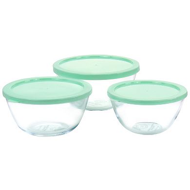 Martha Stewart 6 Piece Borosilicate Glass Prep Bowl Set with Plastic Lids in Mint