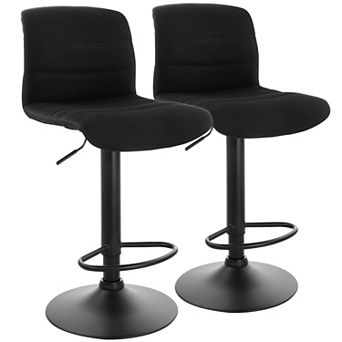 Elama 2 pc Adjustable Fabric Bar Stool in Charcoal with Black Base