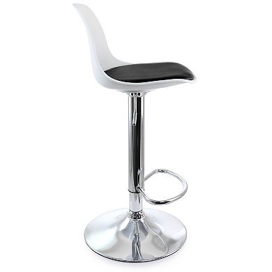 Elama 2 Piece Adjustable Bar Stool in Black and White with Chrome Base