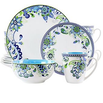 Elama Blue Fiesta 16 pc Round Porcelain Dinnerware Set