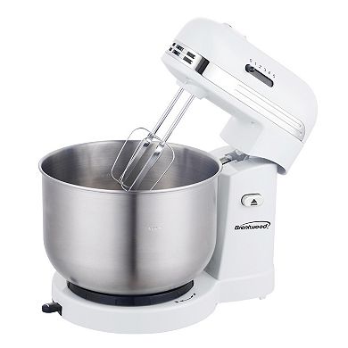 Brentwood 5 Speed Stand Mixer with 3.5 Quart Stainless Steel Mixing Bowl in White