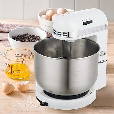 Brentwood 5 Speed Stand Mixer with 3.5 Quart Stainless Steel Mixing Bowl in White