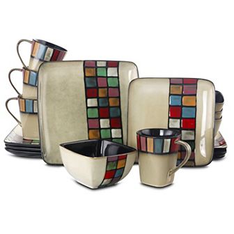 Elama Color Melange 16 pc Multicolored Square Stoneware Dinnerware Set