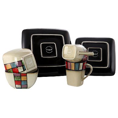 Elama Color Melange 16 Piece Multicolored Square Stoneware Dinnerware Set