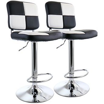 Elama 2 pc Adjustable Faux Leather Bar Stool in Black and White with Chrome Base