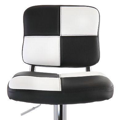 Elama 2 Piece Adjustable Faux Leather Bar Stool in Black and White with Chrome Base
