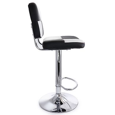 Elama 2 Piece Adjustable Faux Leather Bar Stool in Black and White with Chrome Base