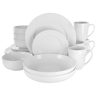 Elama Maisy 18 pc Round Porcelain Dinnerware Set in White