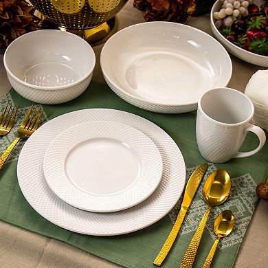 Elama Maisy 18 Piece Round Porcelain Dinnerware Set in White