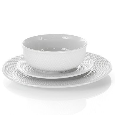 Elama Maisy 18 Piece Round Porcelain Dinnerware Set in White