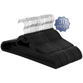 Elama Home 30 pc Rubber Non Slip Hanger with Hanging Tab in Black