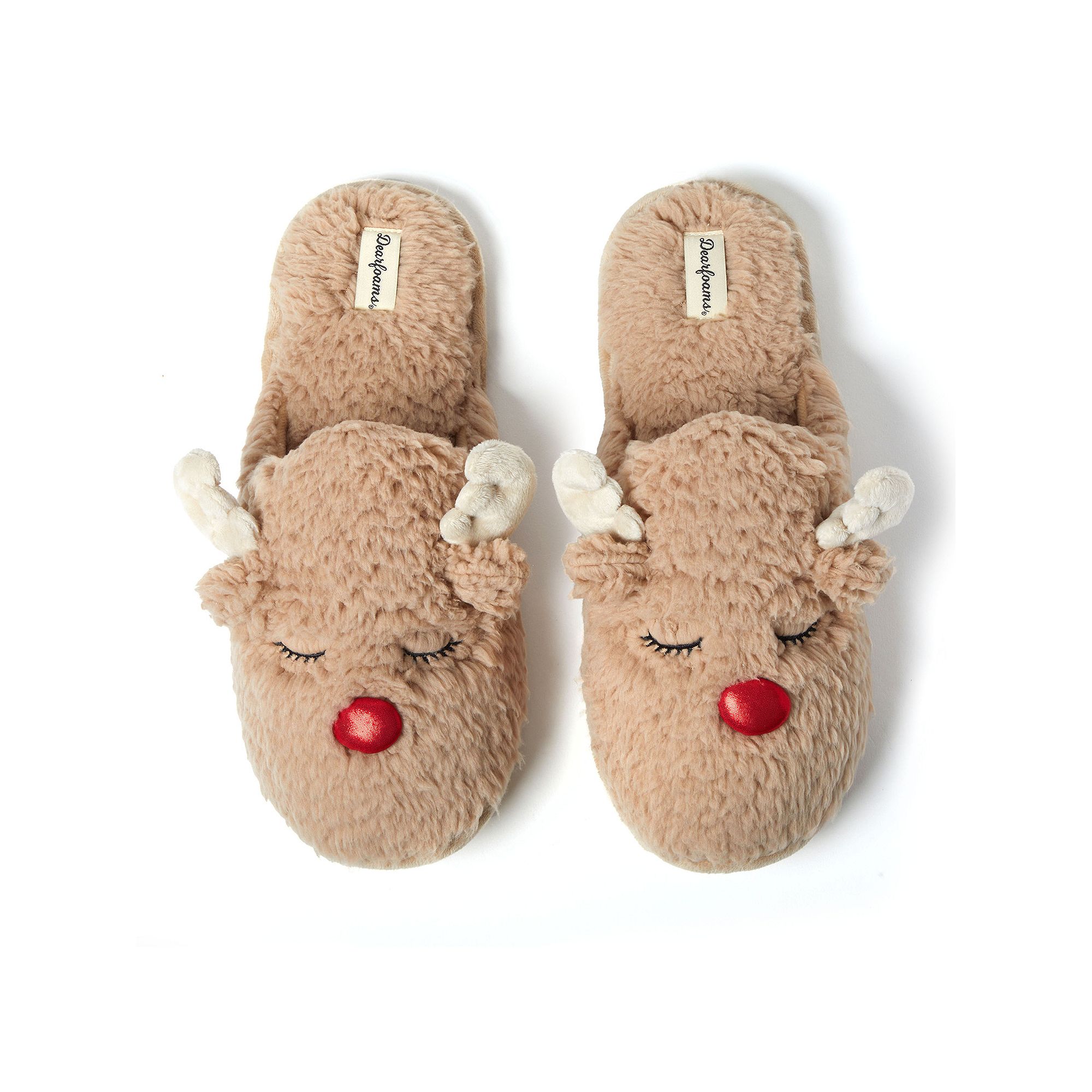 Dearfoams Reindeer Mens Scuff Slippers, Size: Large, Latte