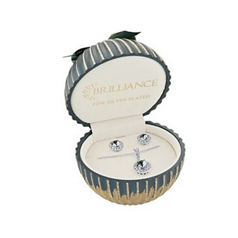 Brilliance Birthstone Crystal Pendant & Stud Earring Set in Ornament Gift Box
