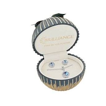 Brilliance Birthstone Crystal Pendant & Stud Earring Set in Ornament Gift Box