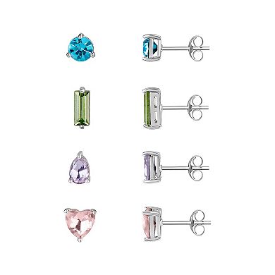 Brilliance 4-Pair Holiday Crystal Stud Earring Set in Ornament Gift Box