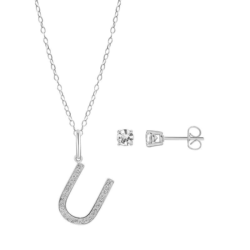 Brilliance Crystal Initial Pendant & Stud Earring Set in Ornament Gift Box