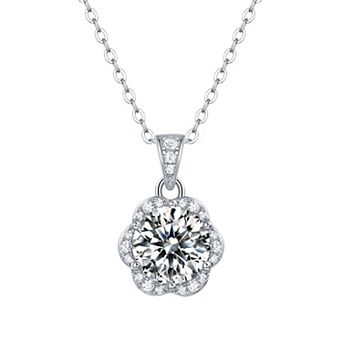 Stella Valentino Sterling Silver 2 Carat T.W. Lab-Created Moissanite Cluster Lace Halo Flower Pendant Necklace