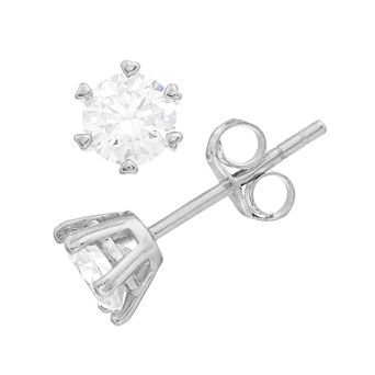 Stella Valentino Sterling Silver Lab Created Moissanite Round Solitaire Stud Earrings