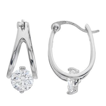 Stella Valentino Sterling Silver Lab Created Moissanite Solitaire Double Hoop Earrings