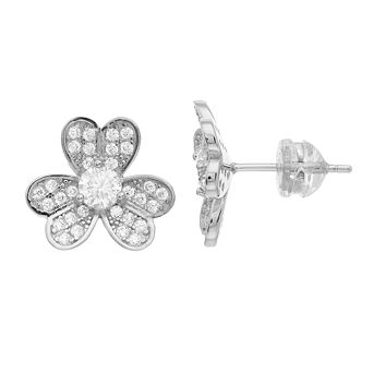 Stella Valentino Sterling Silver Lab Created Moissanite Blooming Flower Petal Stud Earrings