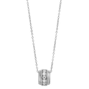 Stella Valentino Sterling Silver Lab Created Moissanite Eternity Circle Disc Pendant Necklace