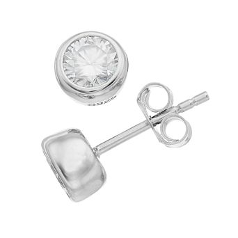 Stella Valentino Sterling Silver Lab Created Moissanite Modern Bezel Stud Earrings