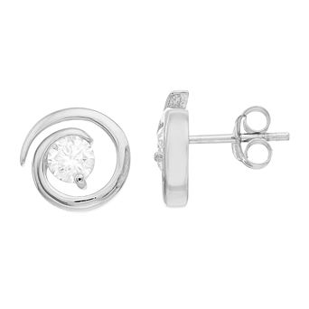 Stella Valentino Sterling Silver Lab Created Moissanite Open Eternity Circle Swirl Stud Earrings