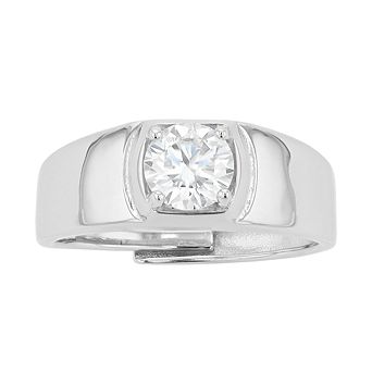 Stella Valentino Sterling Silver Round Lab Created Moissanite Flush Set Solitaire Adjustable Ring
