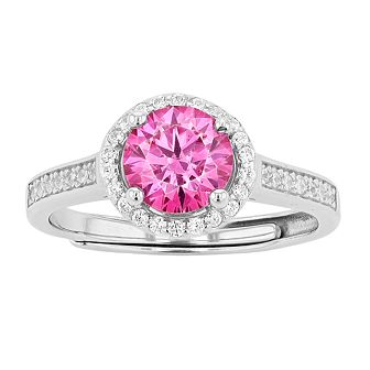 Stella Valentino Sterling Silver Fancy Pink & White Lab Created Moissanite Halo Adjustable Ring