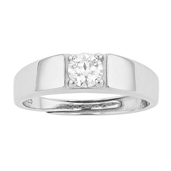 Stella Valentino Sterling Silver Lab Created Moissanite Flush Set Solitaire Adjustable Ring