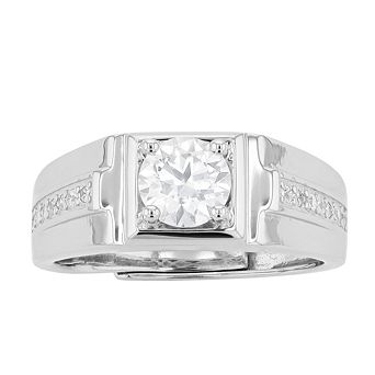 Stella Valentino Sterling Silver Lab Created Moissanite Pave Trim Adjustable Ring