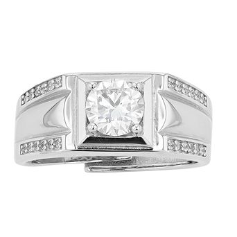 Stella Valentino Sterling Silver Lab Created Moissanite Quad Pave Adjustable Ring