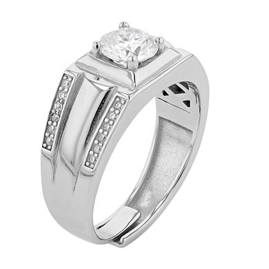 Stella Valentino Sterling Silver Lab Created Moissanite Quad Pave Adjustable Ring