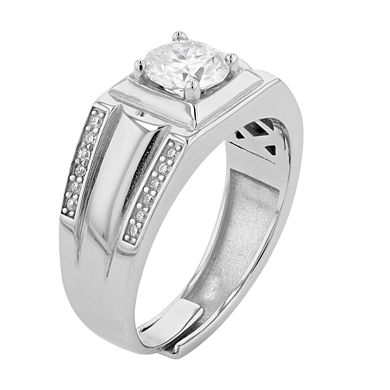 Stella Valentino Sterling Silver Lab Created Moissanite Quad Pave Adjustable Ring