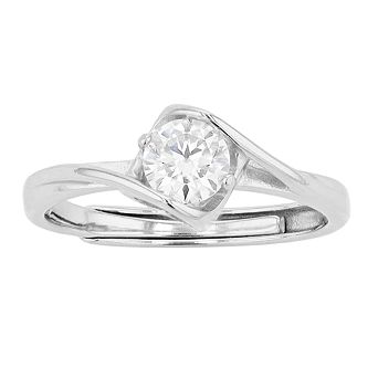 Stella Valentino Sterling Silver Lab Created Moissanite Solitaire Bypass Twist Adjustable Ring