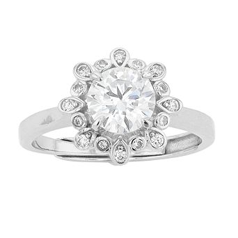 Stella Valentino Sterling Silver Lab Created Moissanite Flower Cluster Adjustable Ring