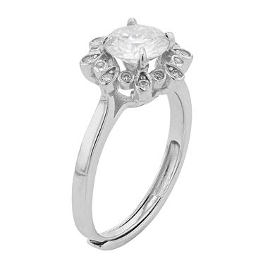 Stella Valentino Sterling Silver Lab Created Moissanite Flower Cluster Adjustable Ring