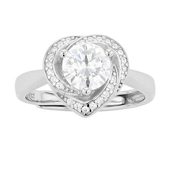 Stella Valentino Sterling Silver Lab Created Moissanite Heart Adjustable Ring