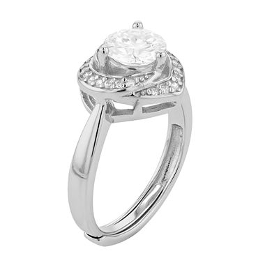 Stella Valentino Sterling Silver Lab Created Moissanite Heart Adjustable Ring