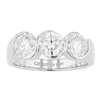Stella Valentino Sterling Silver Lab Created Moissanite 3-Stone Past, Present & Future Ring
