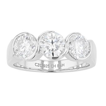 Stella Valentino Sterling Silver Lab Created Moissanite 3-Stone Past, Present & Future Ring