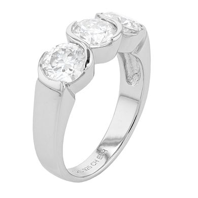 Stella Valentino Sterling Silver Lab Created Moissanite 3-Stone Past, Present & Future Ring