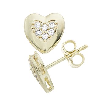 Stella Valentino Sterling Silver 14k Gold Plated Lab Created Moissanite Pave Heart Stud Earrings