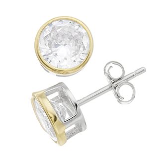 Stella Valentino 14k Gold Over Silver Round Lab Created Moissanite Modern Bezel Stud Earrings