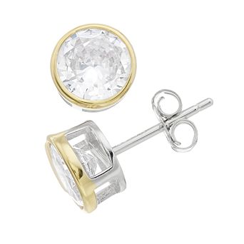 Stella Valentino 14k Gold Over Silver Round Lab Created Moissanite Modern Bezel Stud Earrings