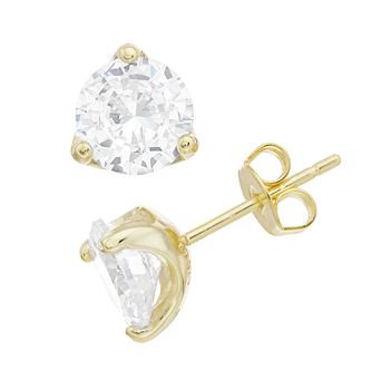 Stella Valentino 14k Gold Over Silver Lab Created Moissanite 3-Prong Martini Solitaire Stud Earrings