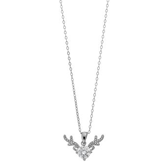 Stella Valentino Sterling Silver Lab Created Moissanite Pave Antler Pendant Layering Necklace