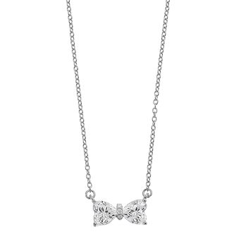 Stella Valentino Sterling Silver Aquamarine & Lab Created Moissanite Bow-Tie Heart Pendant Layering Necklace