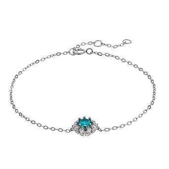 Stella Valentino Sterling Silver Lab Created Moissanite & Blue Topaz Halo Adjustable Charm Bracelet